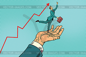 Boss and employee, businessman on hand high results - vector image