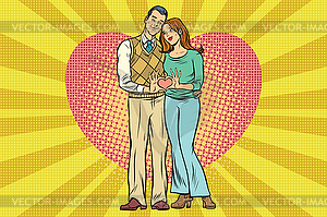 Cute couple, hand gesture heart of love - vector image