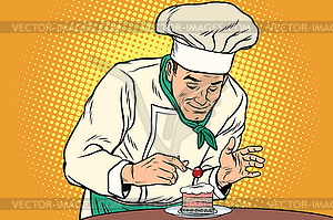 Chef prepares sweet dessert - vector clip art