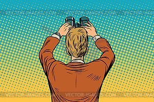 Lookout businessman with binoculars - vector clip art