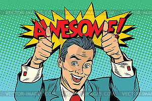 Awesome businessman two like gesture, thumb up - vector clipart