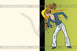 Businesswoman punches wall with his head - vector clipart