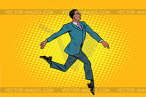 Африканский бизнесмен бежит вперед элегантно - векторизованное изображение клипарта