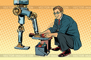 Бизнесмен очищает робот-робот - изображение векторного клипарта