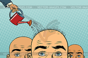 Remedy for hair growth. bald man poured of - vector clipart