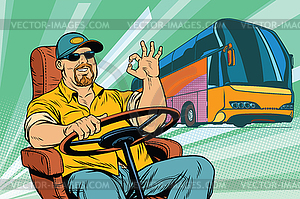 Okay tourist bus driver - vector clipart