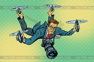 People journalist quadcopter drone - vector clip art