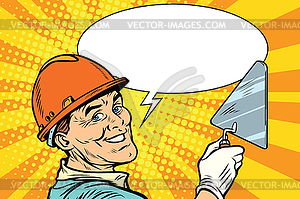 Builder repairman with tool trowel - vector clipart