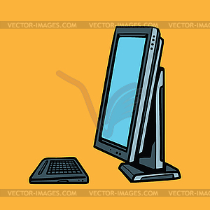 Computer monitor and keyboard - color vector clipart