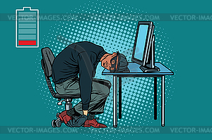 Sleeping African hacker at computer - vector clipart / vector image