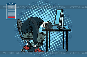 Dead hacker skeleton at computer - vector clipart