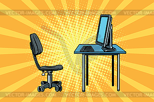 Computer workstation and chair - vector clipart