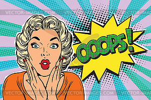 Oops pop art blond woman - vector image