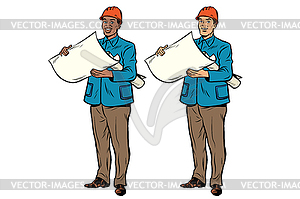 Two men Builder African American and Caucasian - vector clipart