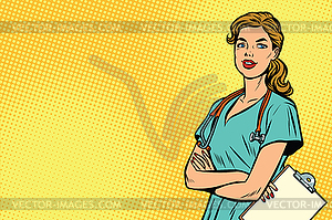 Beautiful Caucasian nurse with stethoscope - vector clipart