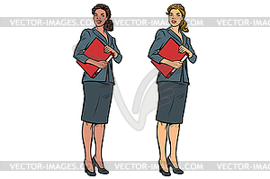 Two female accountant African American and Caucasian - vector EPS clipart