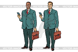 Two fat businessmen African American and Caucasian - vector clipart