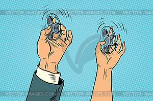 Man and woman arm twist hand fidget spinner - vector image