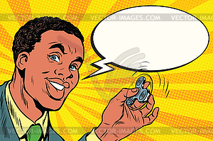 African American man with spinner in hand - vector image