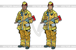 African American and Caucasian firemen in uniform - vector clip art