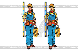 African and Caucasian woman Builder with - vector image