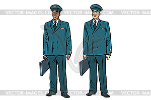 African and Caucasian pilots of civil aviation - vector image