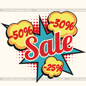 Sale 50 30 25 percent discount comic book word - vector image