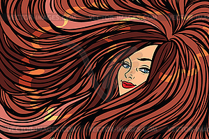 Beautiful girl with long hair left background - vector clipart