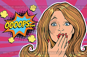 Oops surprised pop art woman face - vector clipart