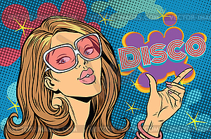 Beautiful woman disco, pop art style - vector clip art