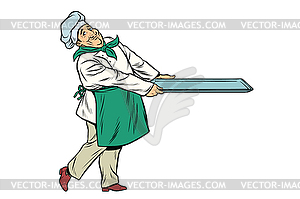 Chef cook with tray of food - vector clipart
