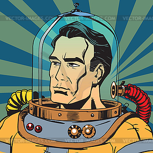 Avatar portrait of retro astronaut man - vector clip art