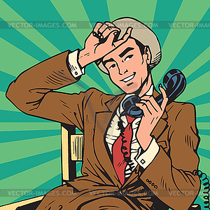 Printavatar portrait man with retro phone - vector clip art