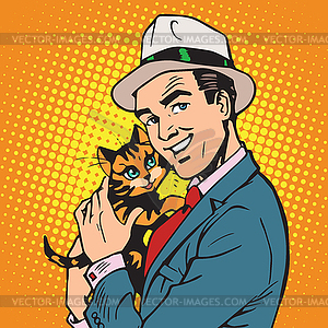 Avatar portrait man with kitten - vector image