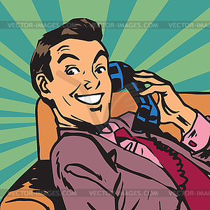 Printavatar portrait man with retro phone - vector clipart