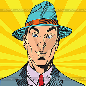 Printavatar portrait surprised man in hat - vector clipart