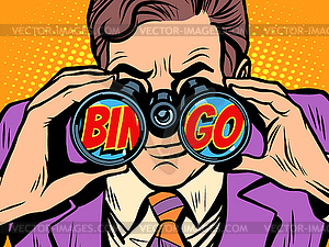 Bingo Businessman looking through binoculars - vector image