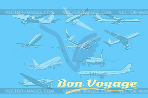 Bon voyage, set of aircraft air transport - vector image