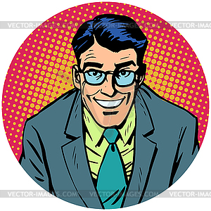 Smiling man with glasses Round avatar icon symbol - vector clipart