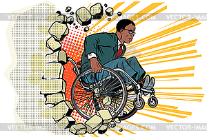 African Businessman in wheelchair. Disabilities - vector clipart