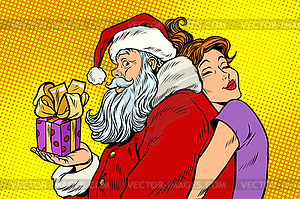 Santa Claus and beautiful woman, surprise - vector clip art