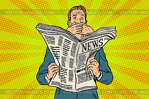 Scary scary bad news in newspaper, reader response - vector image