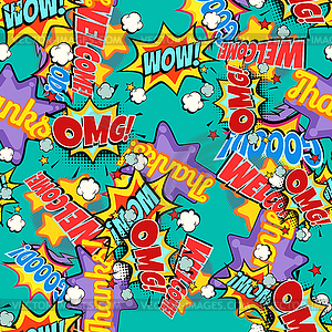 Comic book words pop art background. Seamless - vector clipart