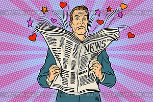 Disgruntled reader reads holiday news - vector clipart / vector image