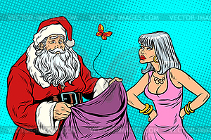 Santa Claus without gifts and angry woman - vector image