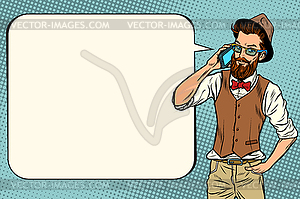 Hipster man with smartphone - vector clipart