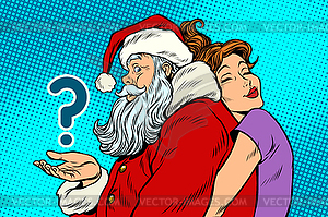 Santa Claus and beautiful woman, surprise - vector image