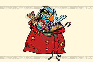 Santa sack with Christmas gifts and toys - vector image