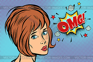 Sad OMG woman Pop art retro - vector image