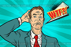 Wtf Businessman puzzled and confused - vector clip art